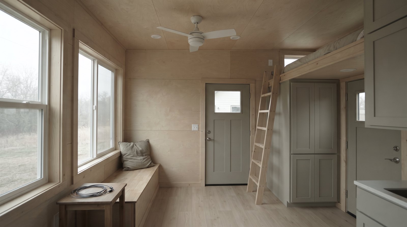Small ceiling fan with clearance from a tiny house loft ladder