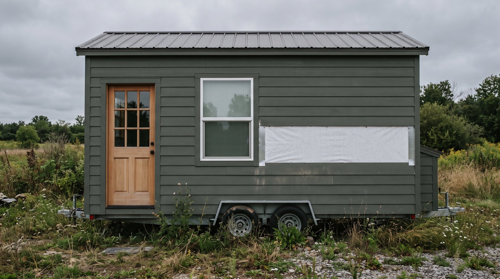 Fiber cement lap siding repair with blank house wrap exposed near a window