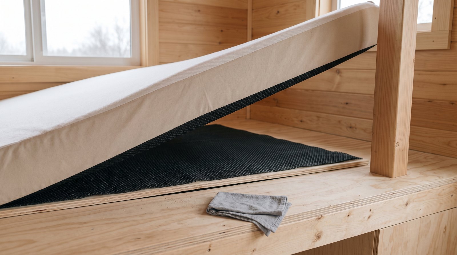 Breathable airflow mat beneath a tiny house mattress